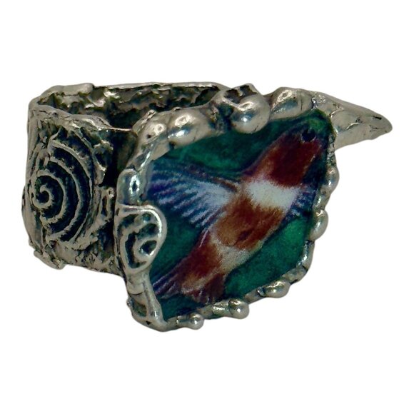 Hand Crafted Broken Lena Liu Hummingbird China Ring Silver Blend Boho-Metalwork - Picture 9 of 14